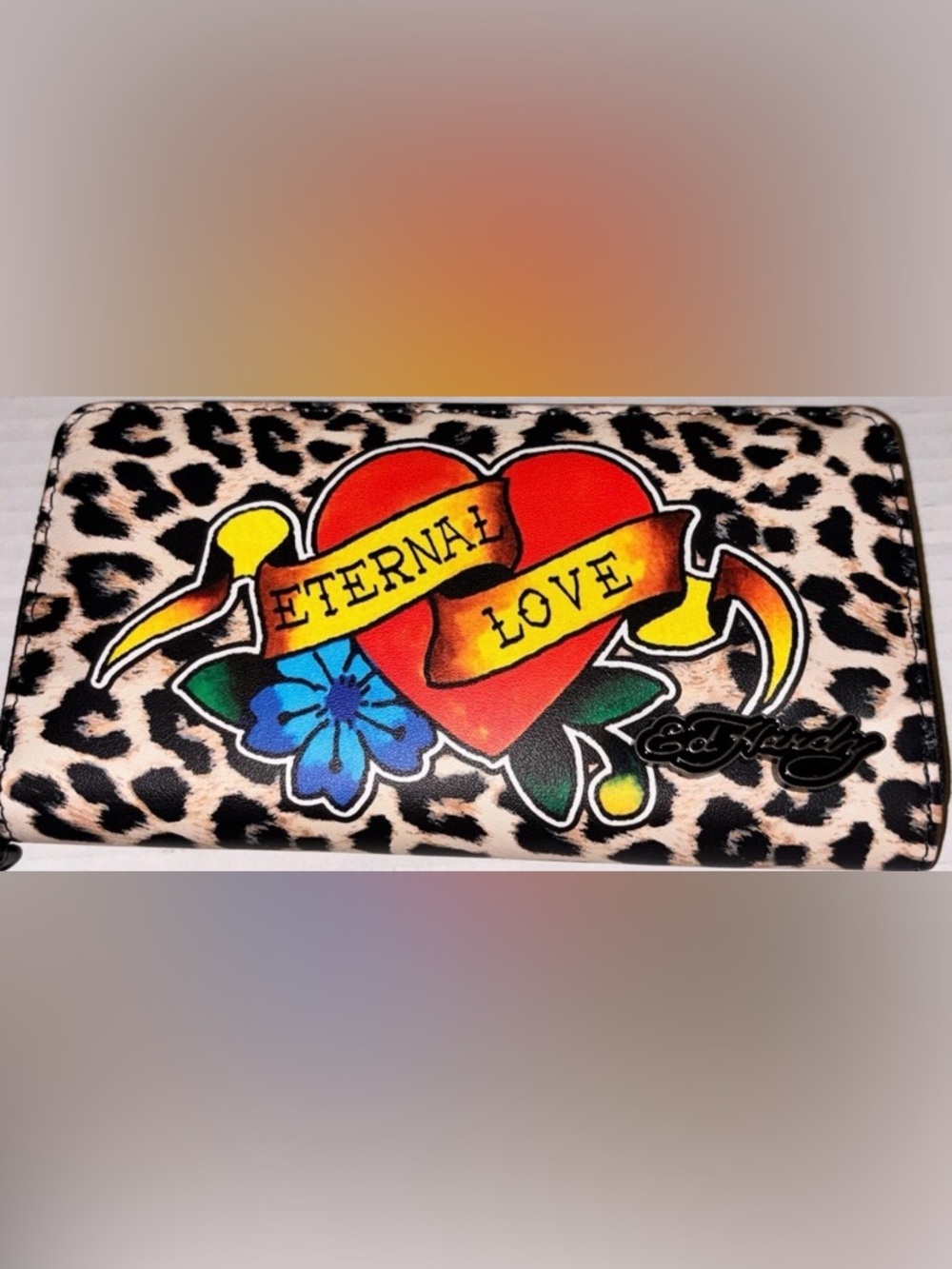 Ed Hardy Leopard Print Fold Wallet - Black, Tan, Cream